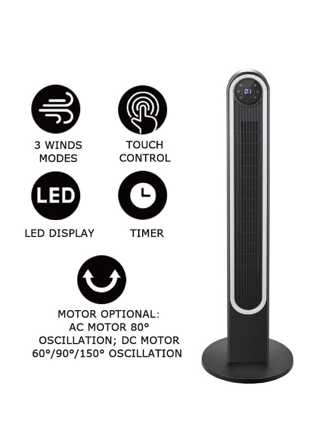 Crown 42" Tower Fan with LED Light 4 Speed Settings 3 Wind Modes, 60w Power, 7m/s Wind, Remote Control and LED Display | 80° Oscillation, 220-240V, 50/60 Hz. - Image 5